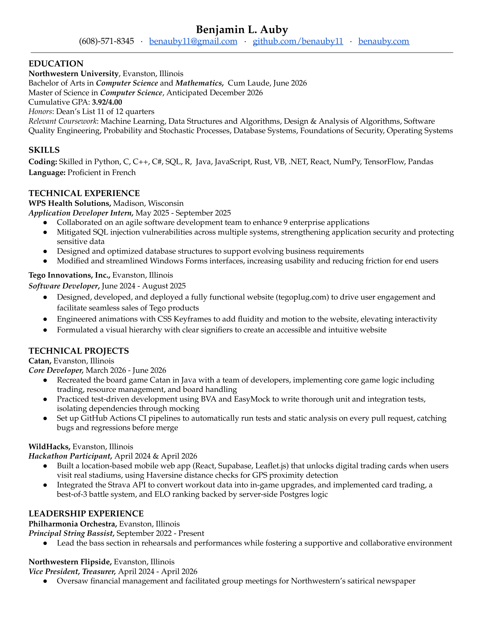 Benjamin Auby's resume