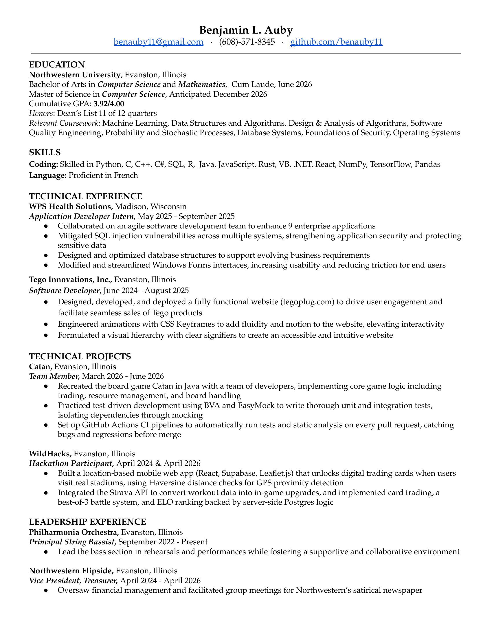 Benjamin Auby's resume